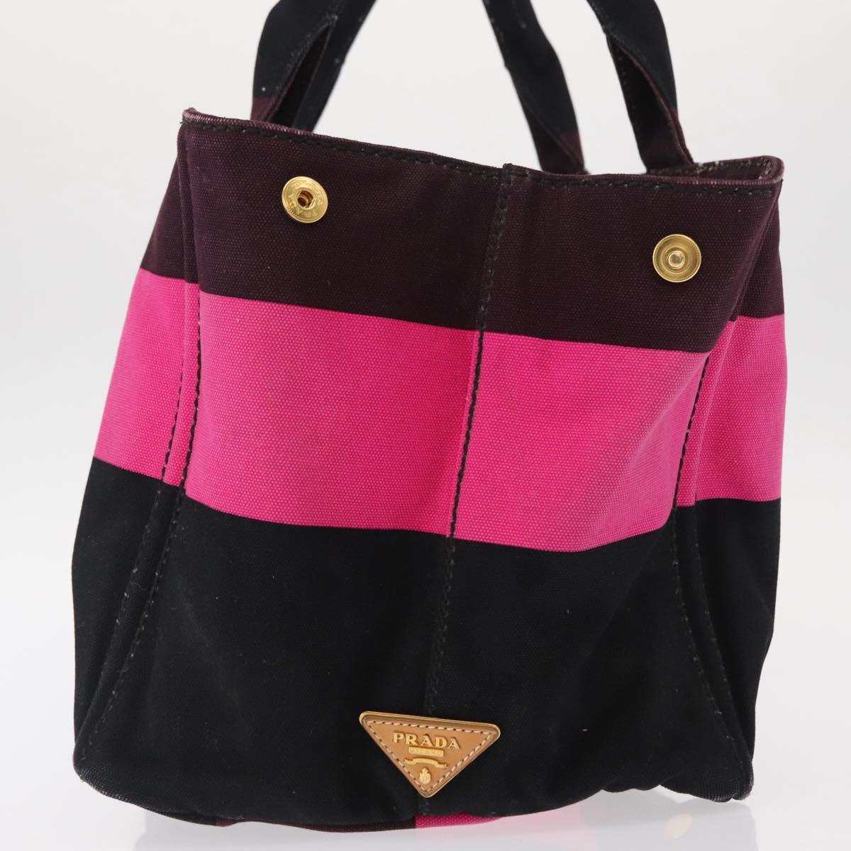 PRADA Canapa GM Hand Bag Canvas Pink Black Auth bs31630