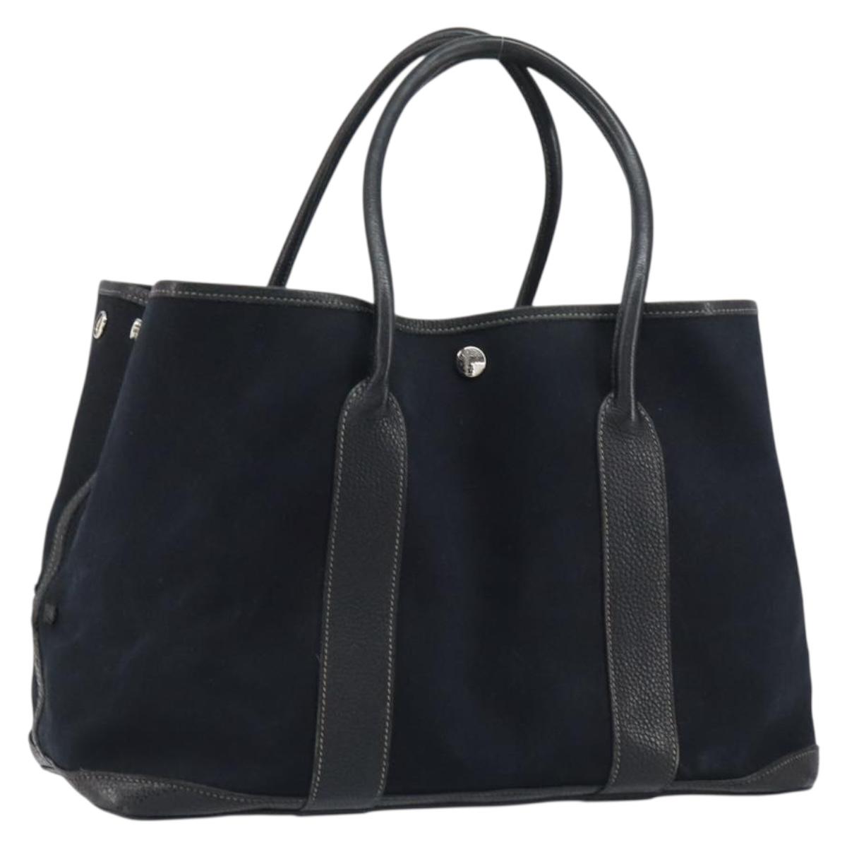 HERMES Tower Ash Garden Party MM Tote Bag Canvas Black Silver Auth bs31631