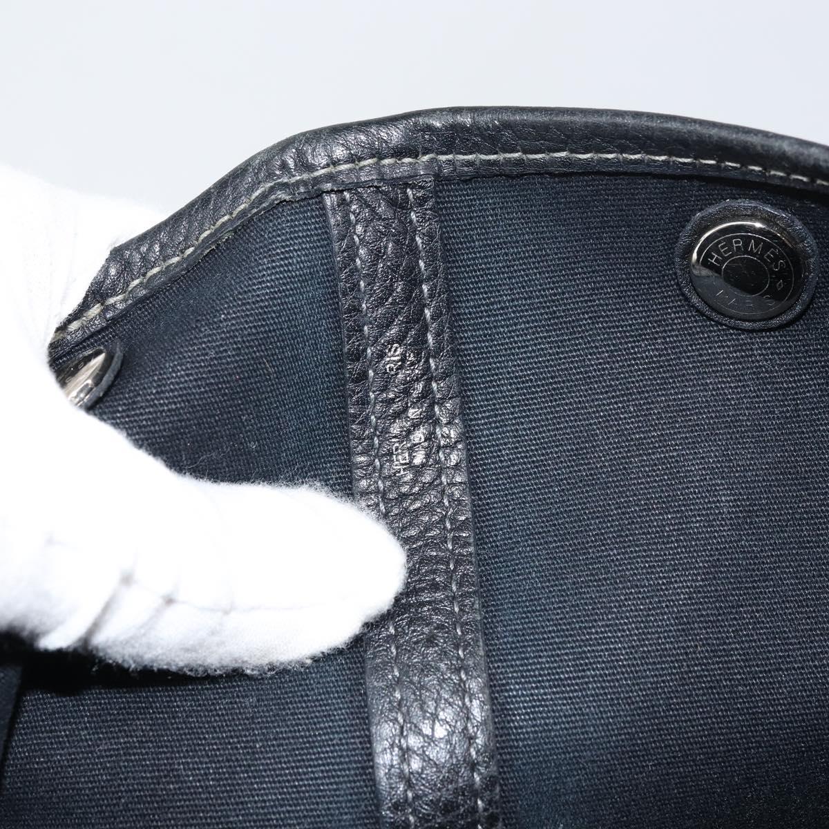 HERMES Tower Ash Garden Party MM Tote Bag Canvas Black Silver Auth bs31631