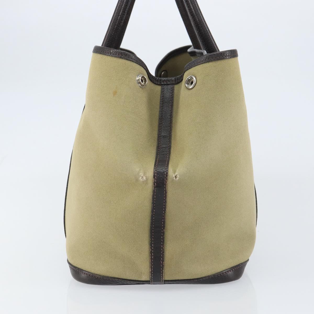 HERMES Tower Ash Garden Party MM Tote Bag Canvas Beige Silver Auth bs31632