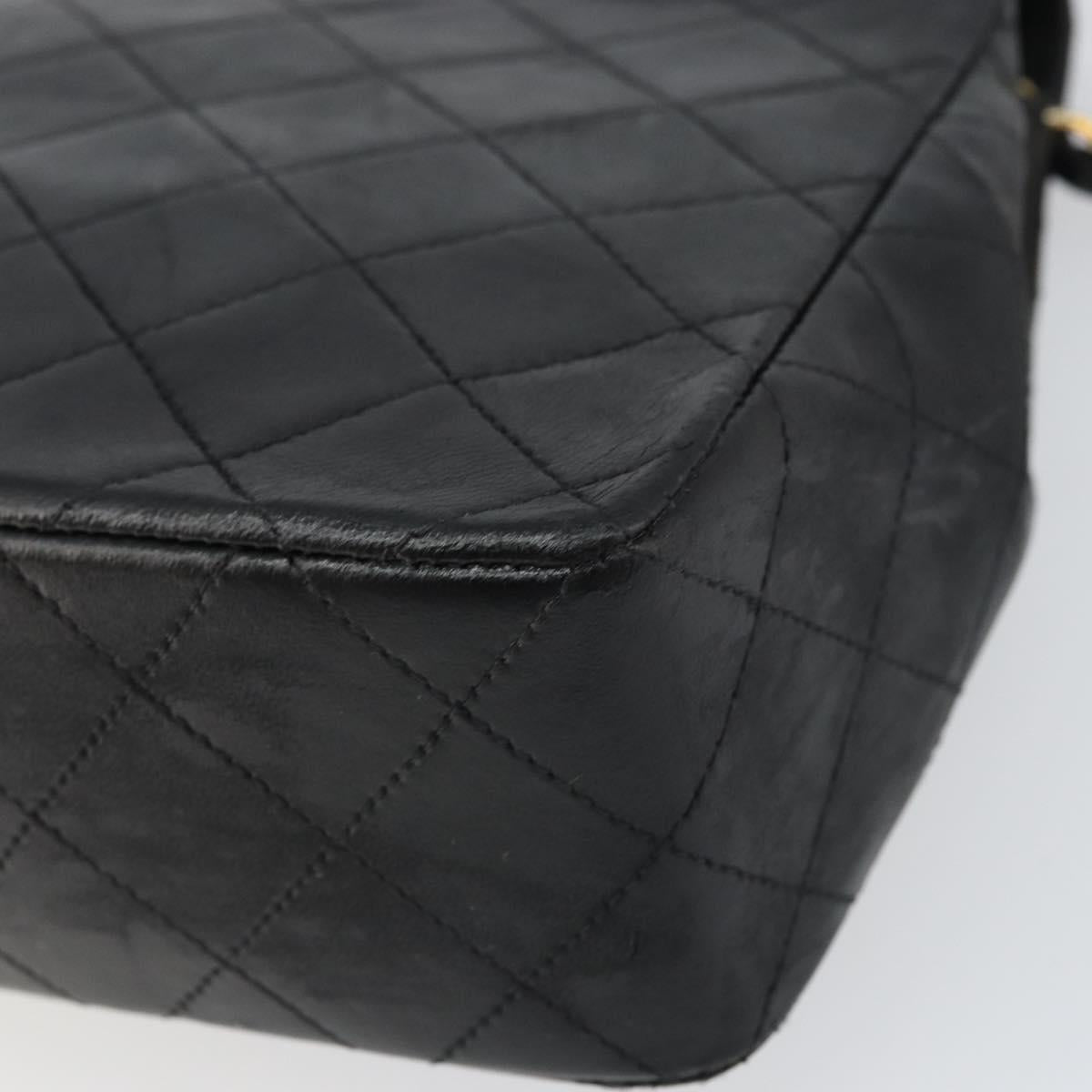 CHANEL Matelasse Chain Shoulder Bag Lamb Skin Black Gold CC Auth bs31635