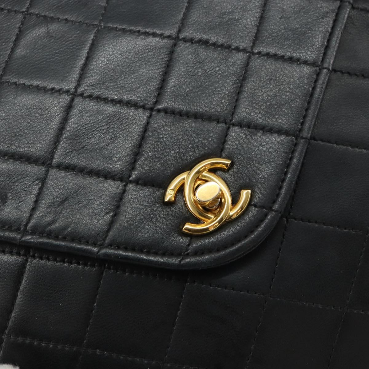 CHANEL Matelasse Chain Shoulder Bag Lamb Skin Black Gold CC Auth bs31635