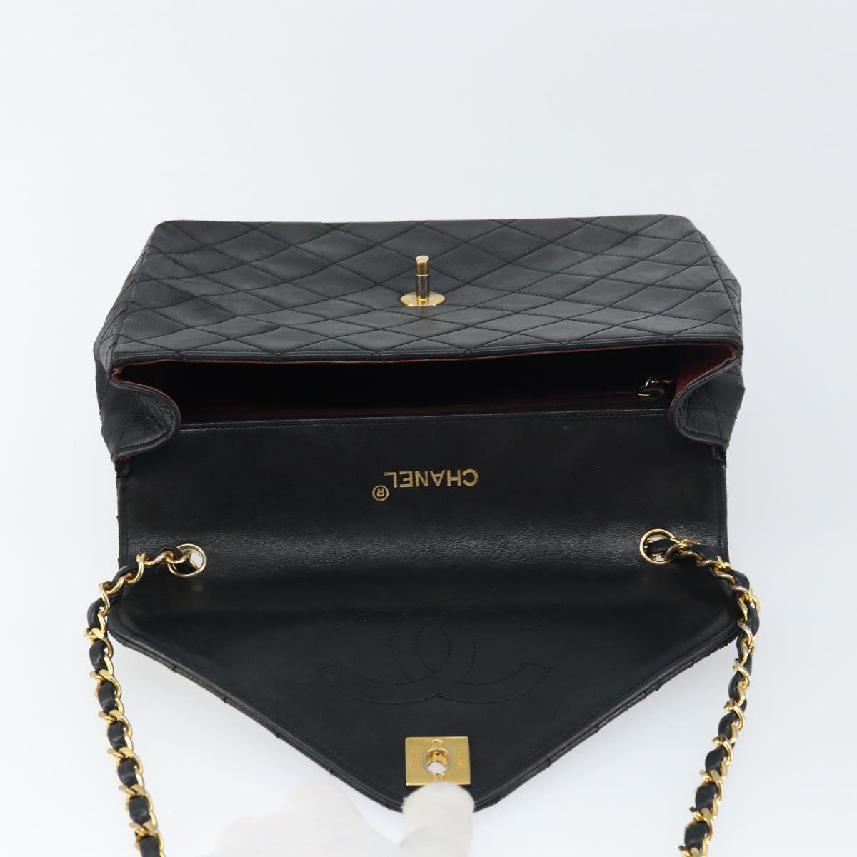 CHANEL Matelasse Chain Shoulder Bag Lamb Skin Black Gold CC Auth bs31635