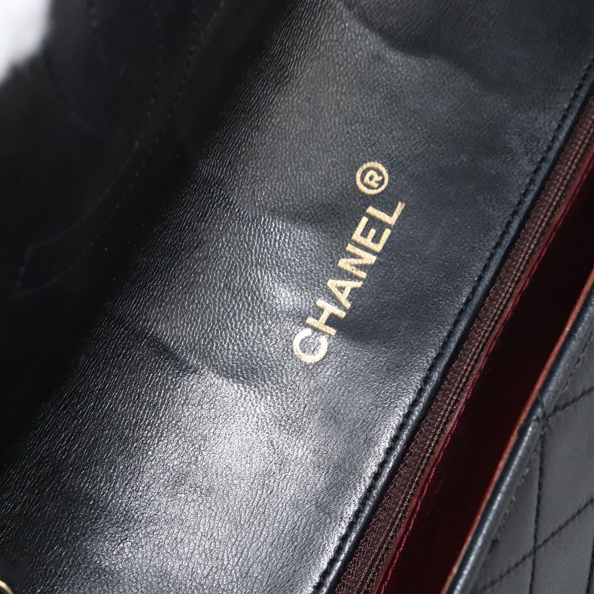 CHANEL Matelasse Chain Shoulder Bag Lamb Skin Black Gold CC Auth bs31635