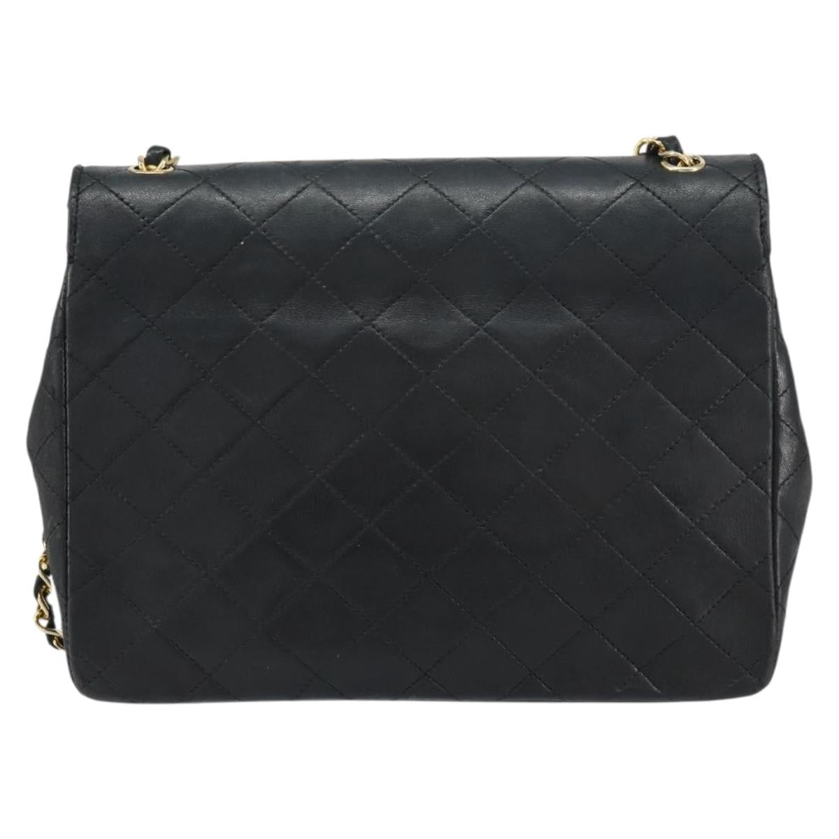 CHANEL Matelasse Chain Shoulder Bag Lamb Skin Black Gold CC Auth bs31635