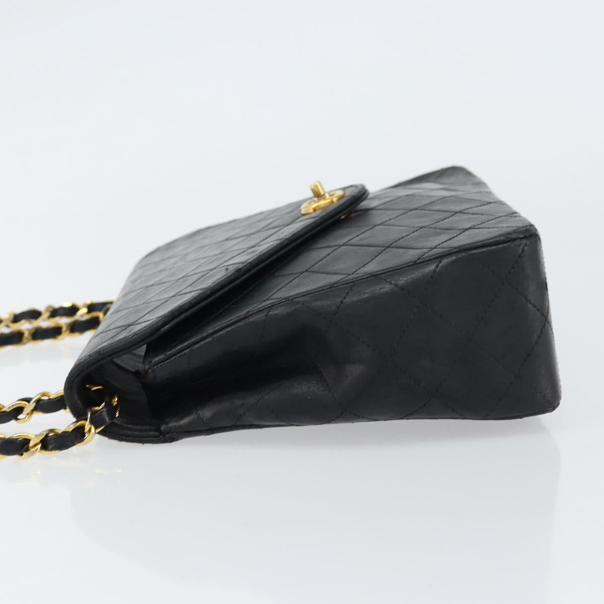 CHANEL Matelasse Chain Shoulder Bag Lamb Skin Black Gold CC Auth bs31635