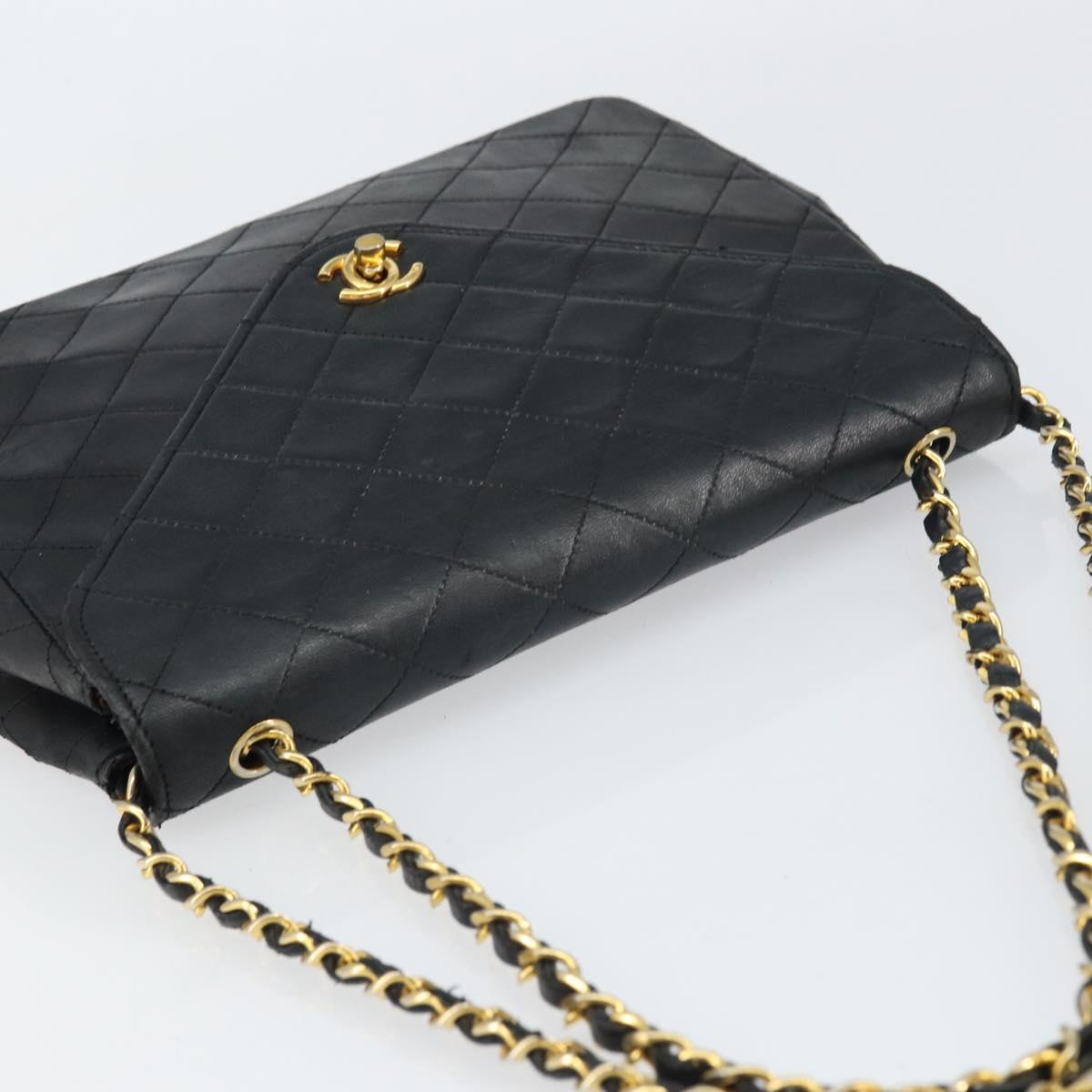 CHANEL Matelasse Chain Shoulder Bag Lamb Skin Black Gold CC Auth bs31635