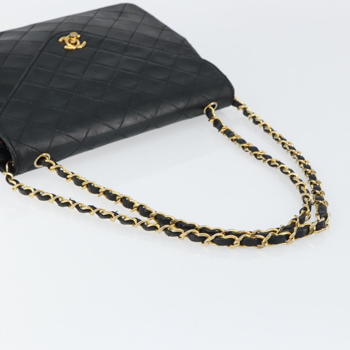 CHANEL Matelasse Chain Shoulder Bag Lamb Skin Black Gold CC Auth bs31635