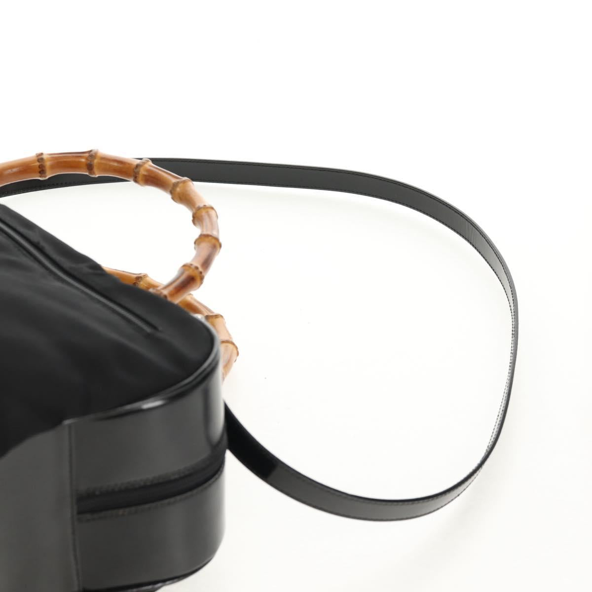 GUCCI Bamboo Hand Bag Nylon Enamel Black Silver 002 2040 0430 Auth bs31639