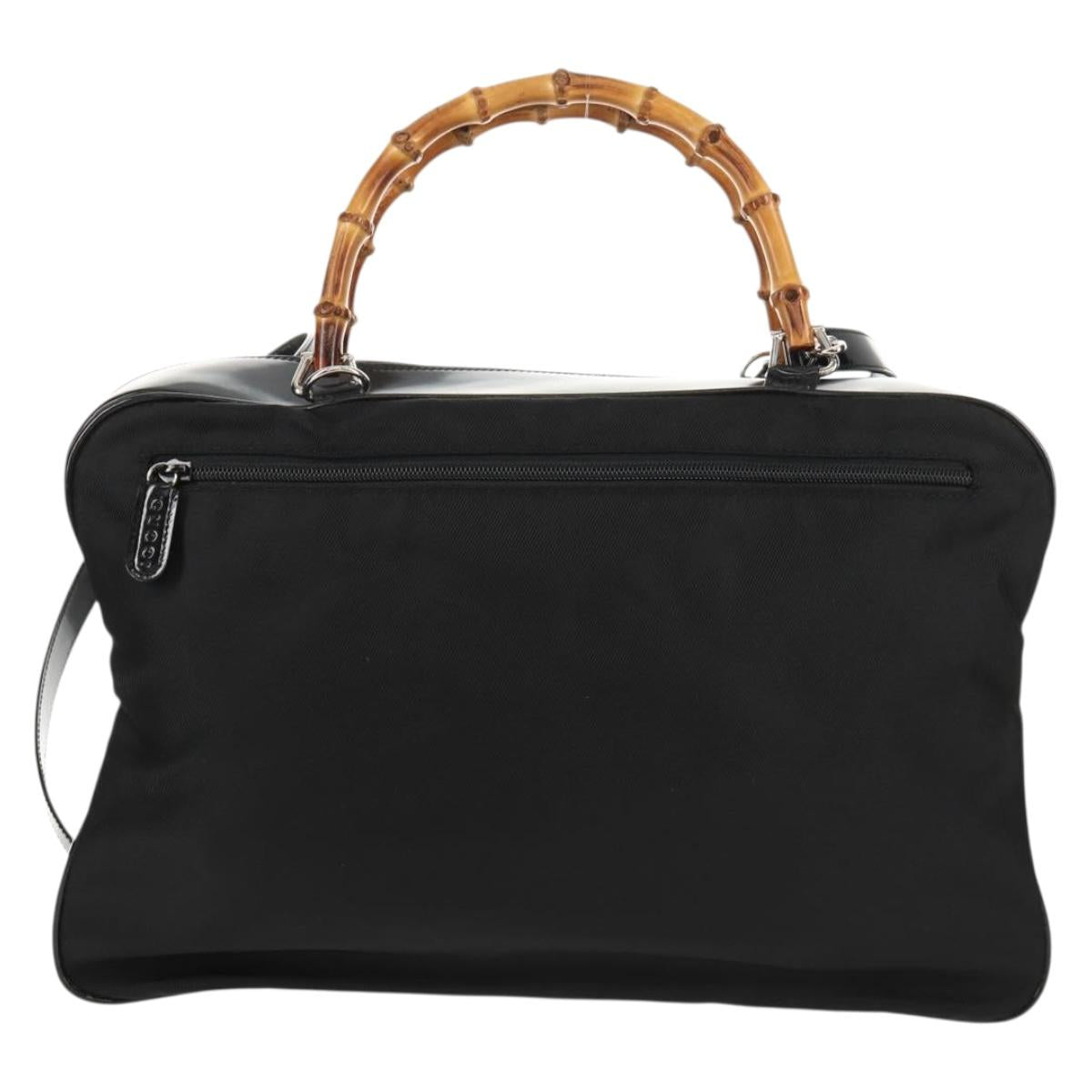 GUCCI Bamboo Hand Bag Nylon Enamel Black Silver 002 2040 0430 Auth bs31639