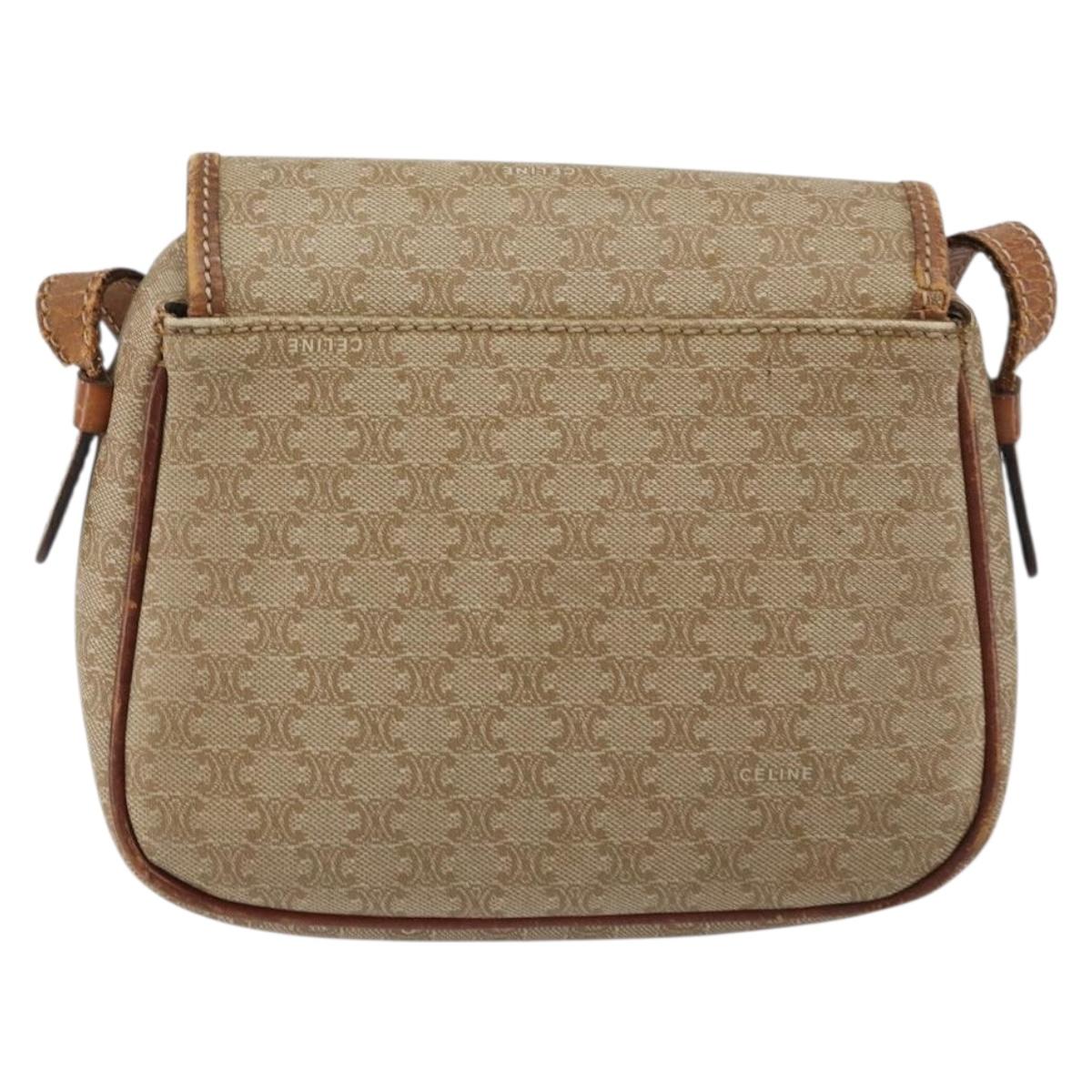 CELINE Macadam Canvas Shoulder Bag PVC Beige Gold Auth bs31640