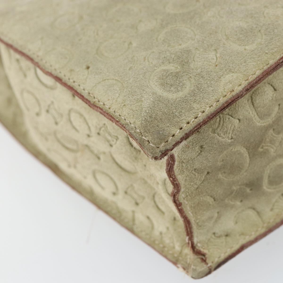 CELINE C Macadam Canvas Hand Bag Suede Beige Silver Auth bs31641