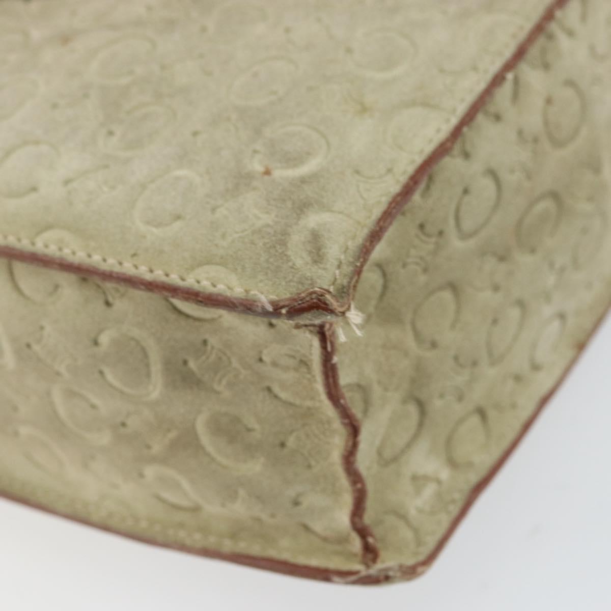 CELINE C Macadam Canvas Hand Bag Suede Beige Silver Auth bs31641