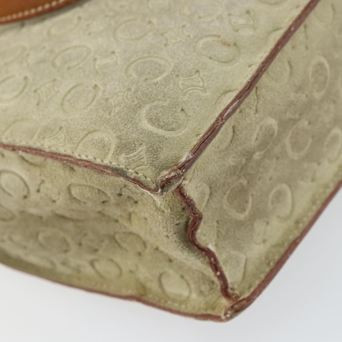 CELINE C Macadam Canvas Hand Bag Suede Beige Silver Auth bs31641