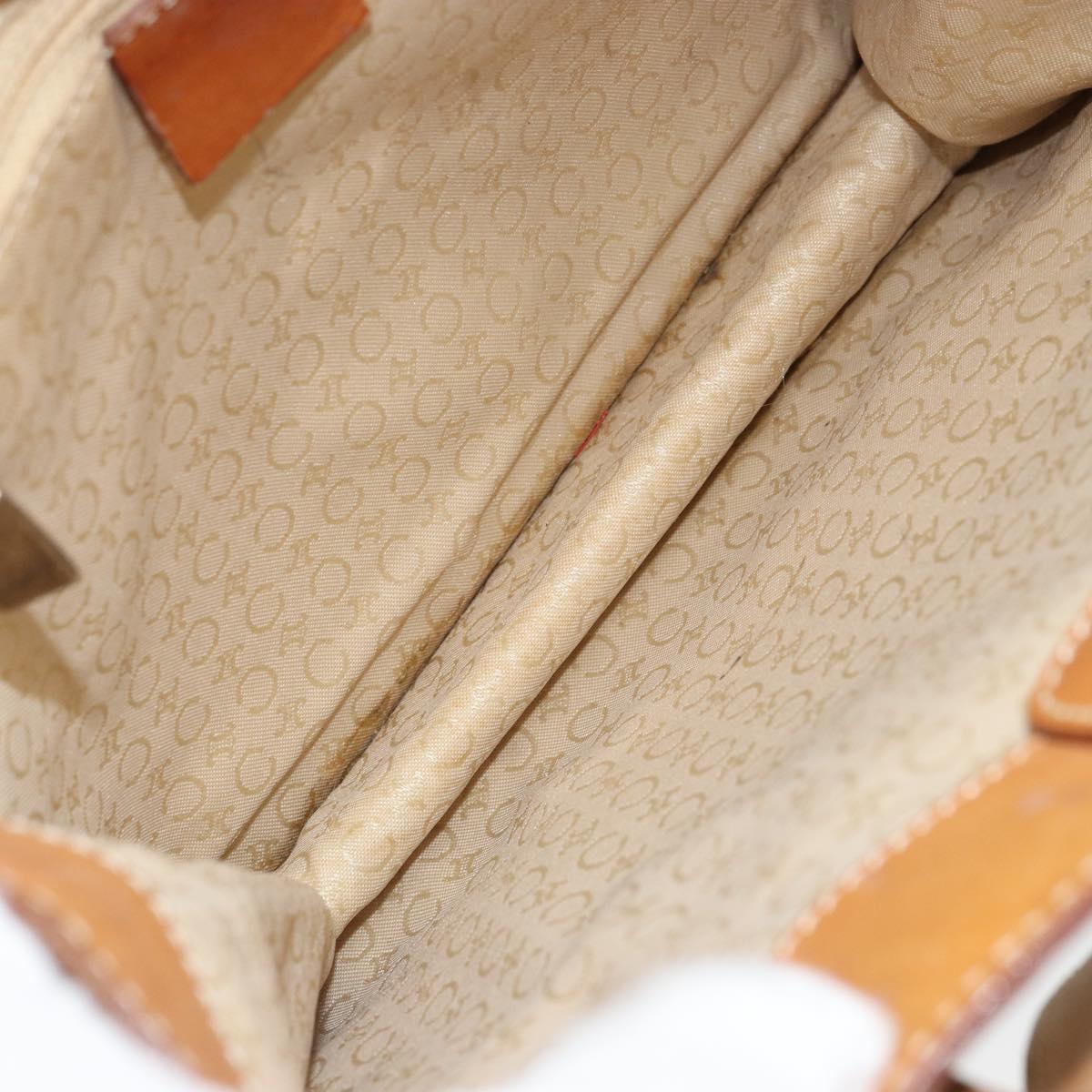 CELINE C Macadam Canvas Hand Bag Suede Beige Silver Auth bs31641