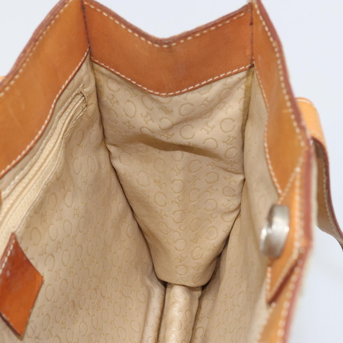 CELINE C Macadam Canvas Hand Bag Suede Beige Silver Auth bs31641