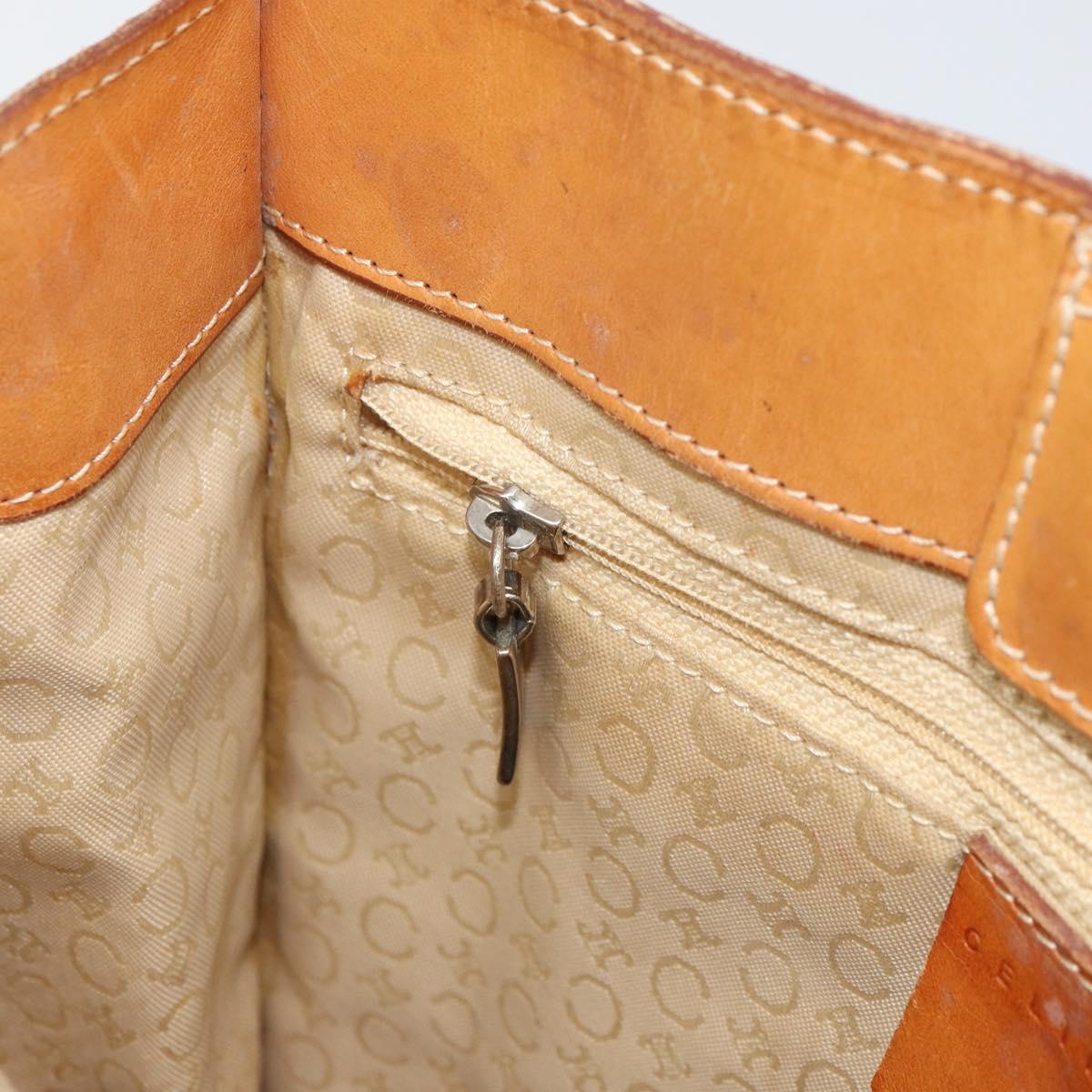 CELINE C Macadam Canvas Hand Bag Suede Beige Silver Auth bs31641