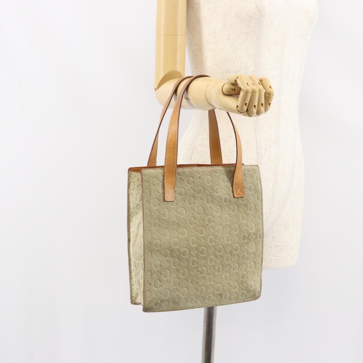CELINE C Macadam Canvas Hand Bag Suede Beige Silver Auth bs31641
