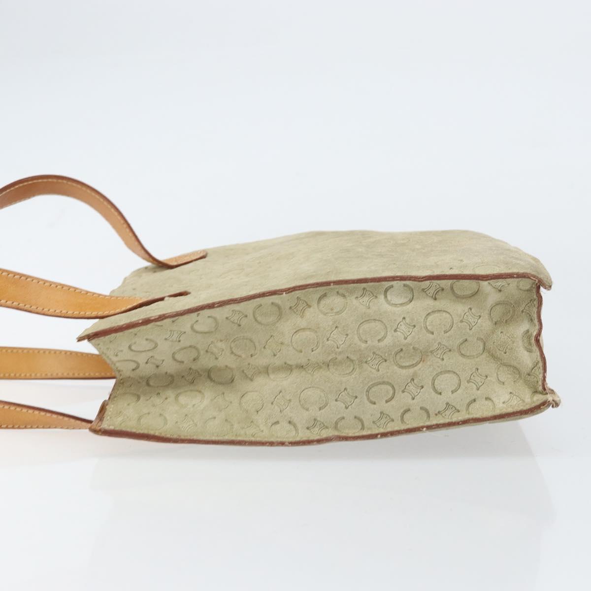 CELINE C Macadam Canvas Hand Bag Suede Beige Silver Auth bs31641