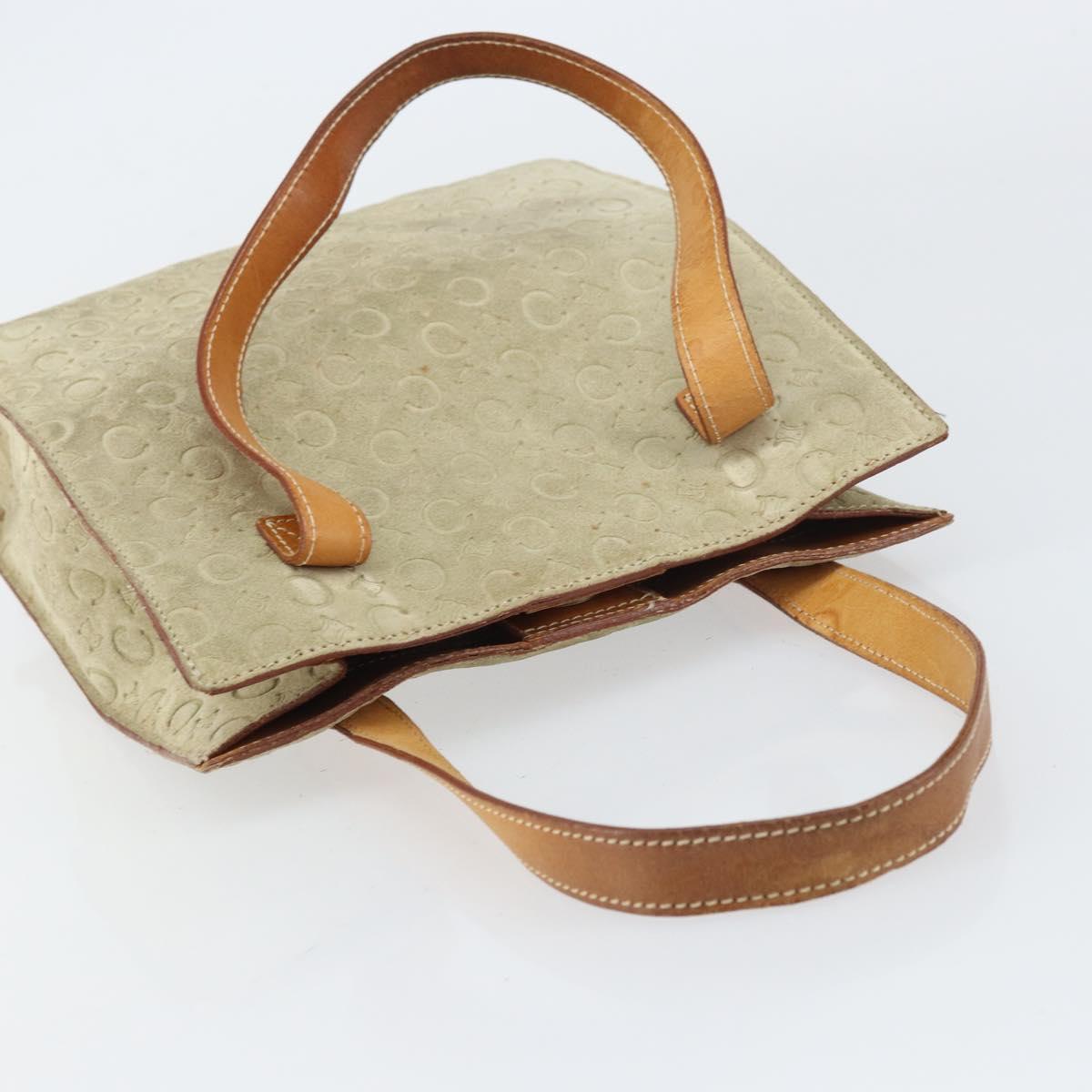 CELINE C Macadam Canvas Hand Bag Suede Beige Silver Auth bs31641