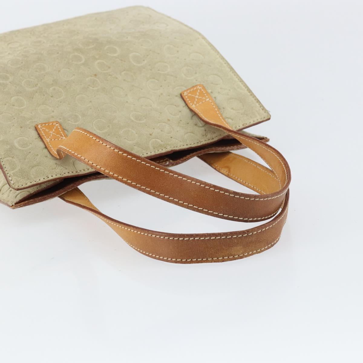 CELINE C Macadam Canvas Hand Bag Suede Beige Silver Auth bs31641