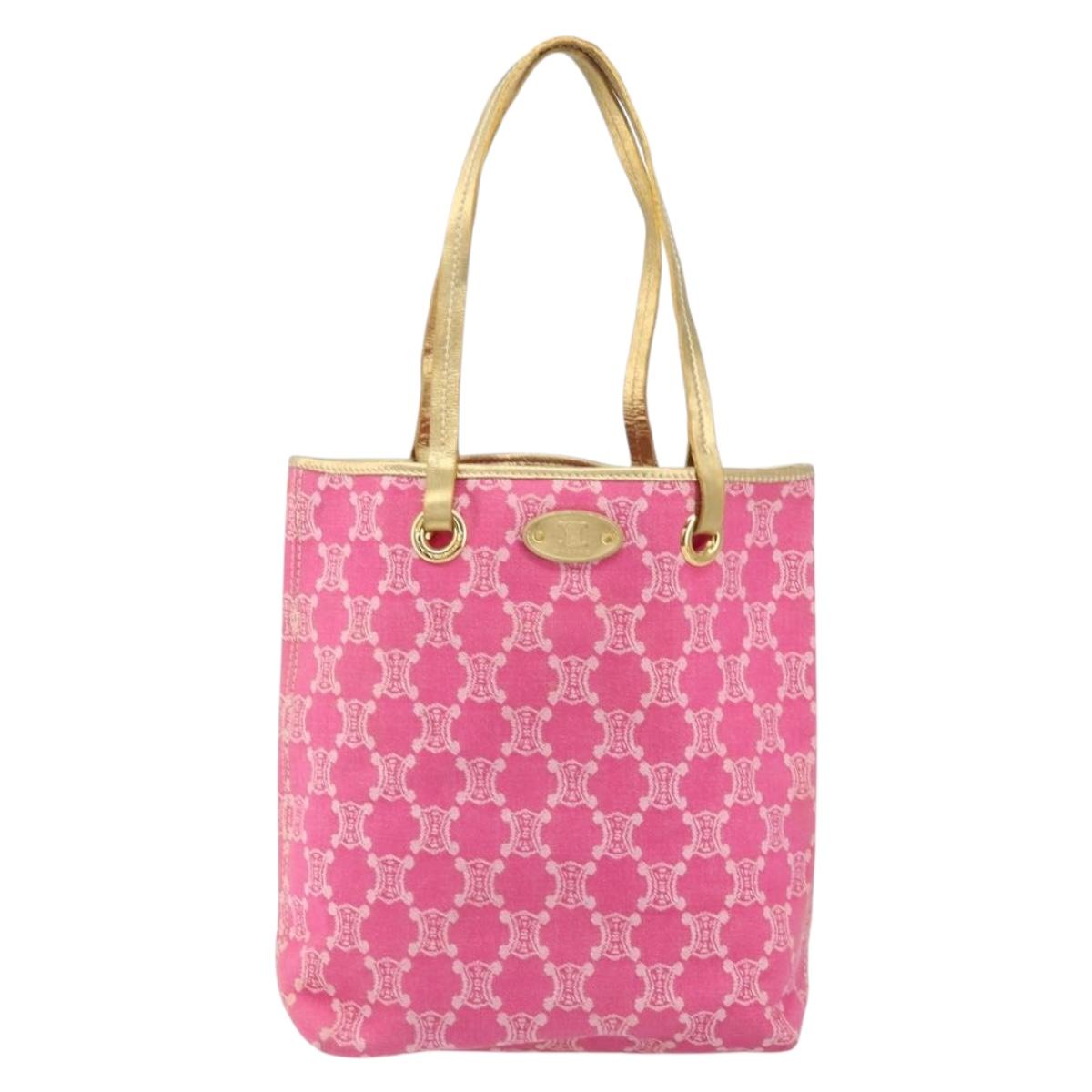 CELINE Paris Macadam Tote Bag Denim Pink Gold Auth bs31642