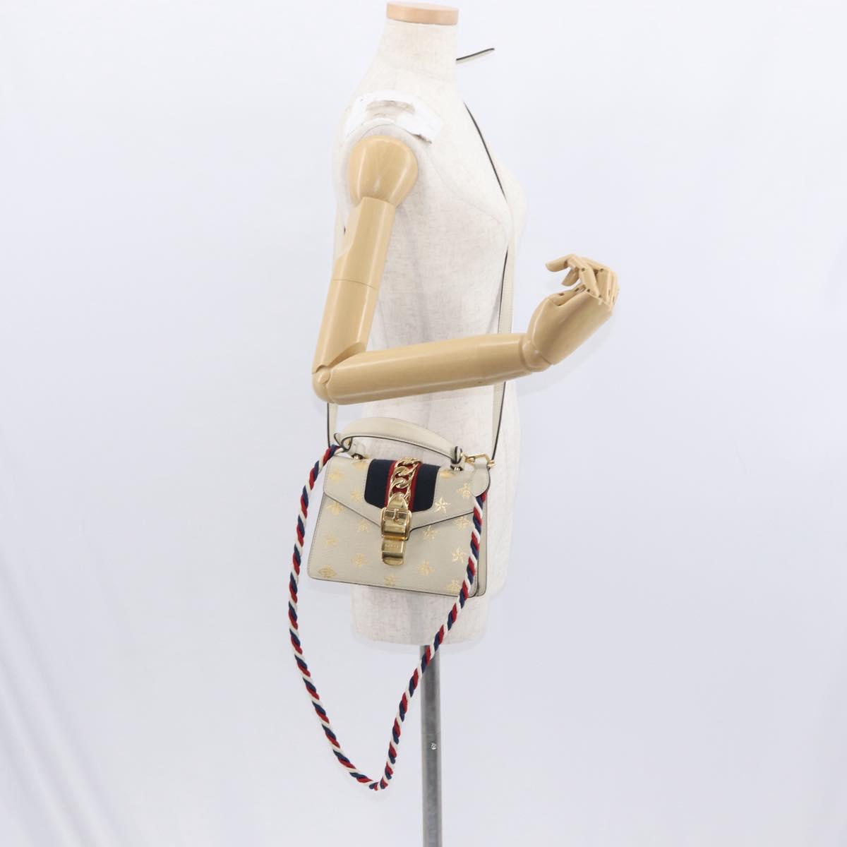 GUCCI Silvi Sherry Line Hand Bag Leather 2way Beige Gold 470270 Auth bs31644