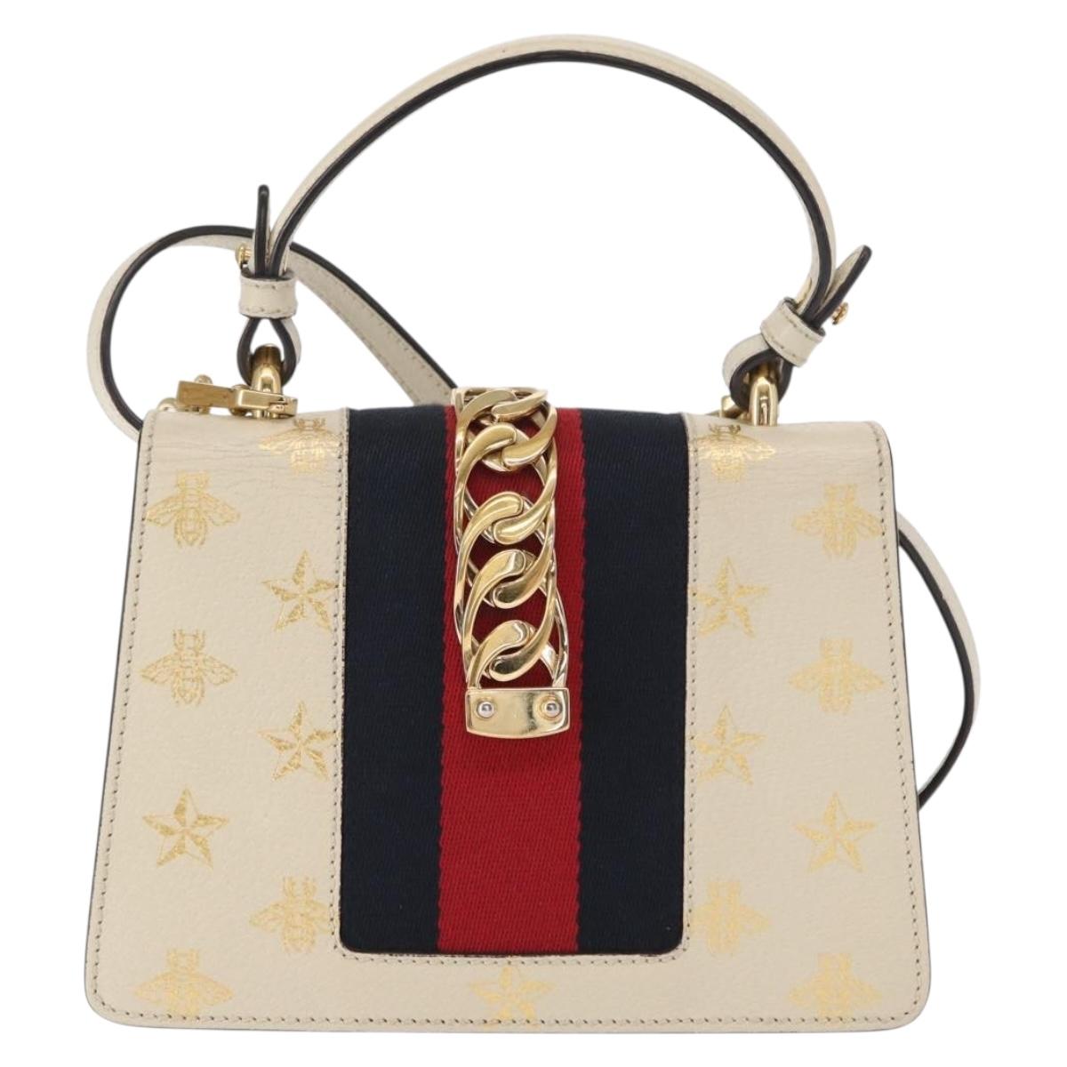 GUCCI Silvi Sherry Line Hand Bag Leather 2way Beige Gold 470270 Auth bs31644