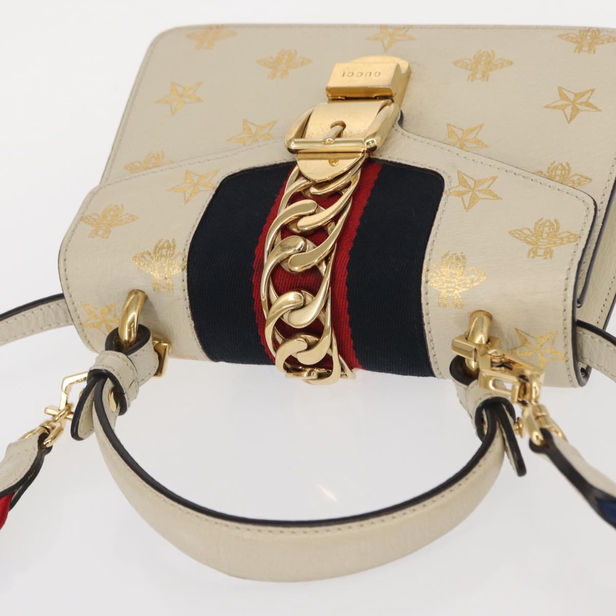 GUCCI Silvi Sherry Line Hand Bag Leather 2way Beige Gold 470270 Auth bs31644