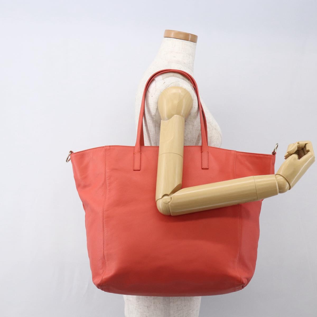 VALENTINO Tote Bag Leather Orange Gold Auth bs31646