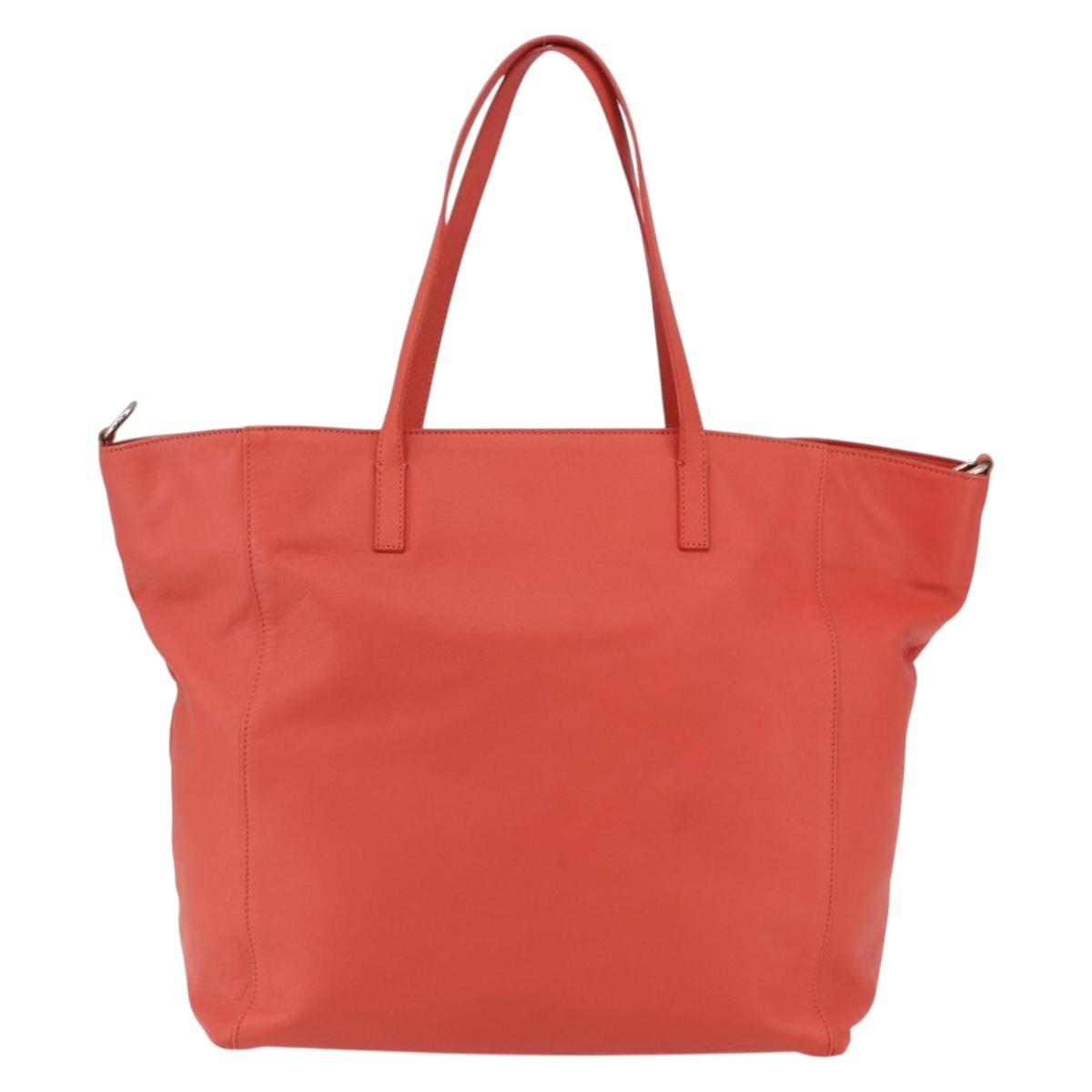 VALENTINO Tote Bag Leather Orange Gold Auth bs31646