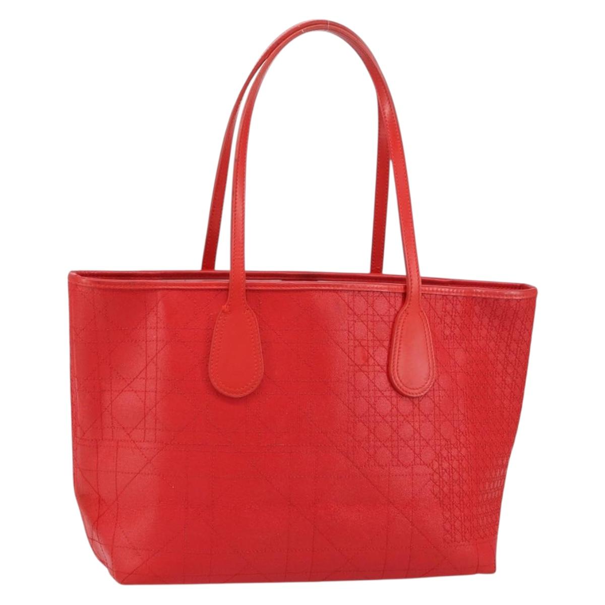 Christian Dior Canage Tote Bag Coated Canvas Red Silver Auth bs31647
