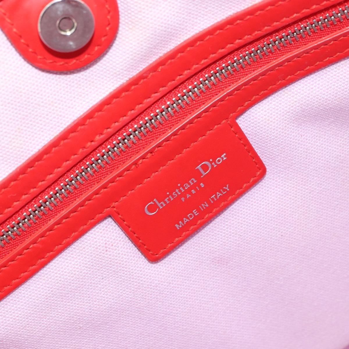 Christian Dior Canage Tote Bag Coated Canvas Red Silver Auth bs31647