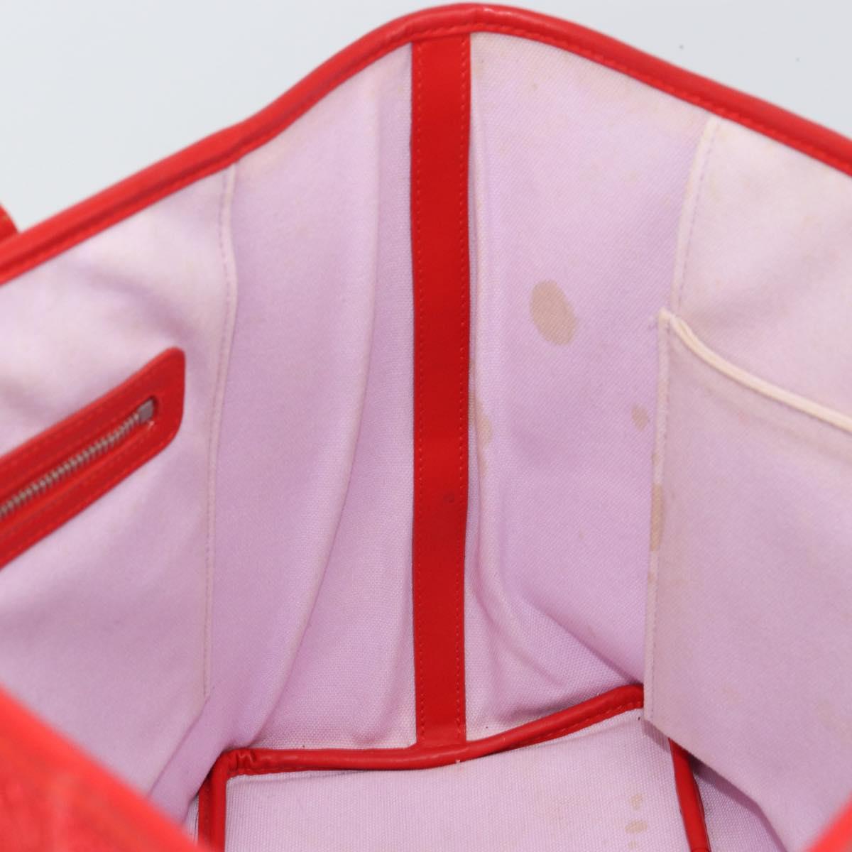 Christian Dior Canage Tote Bag Coated Canvas Red Silver Auth bs31647