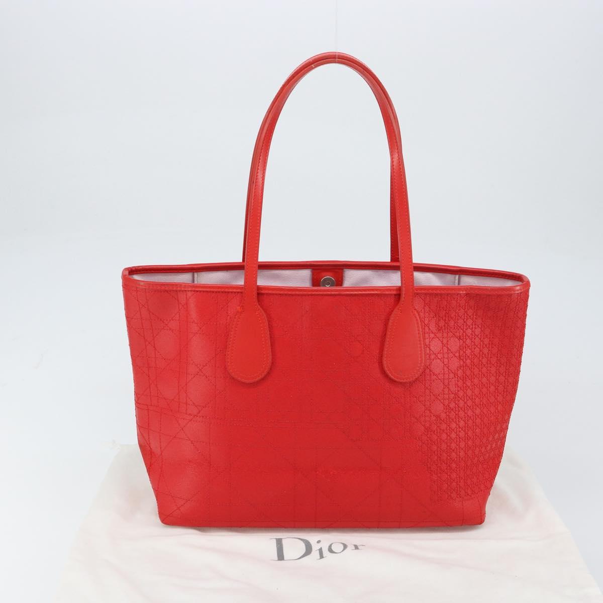 Christian Dior Canage Tote Bag Coated Canvas Red Silver Auth bs31647