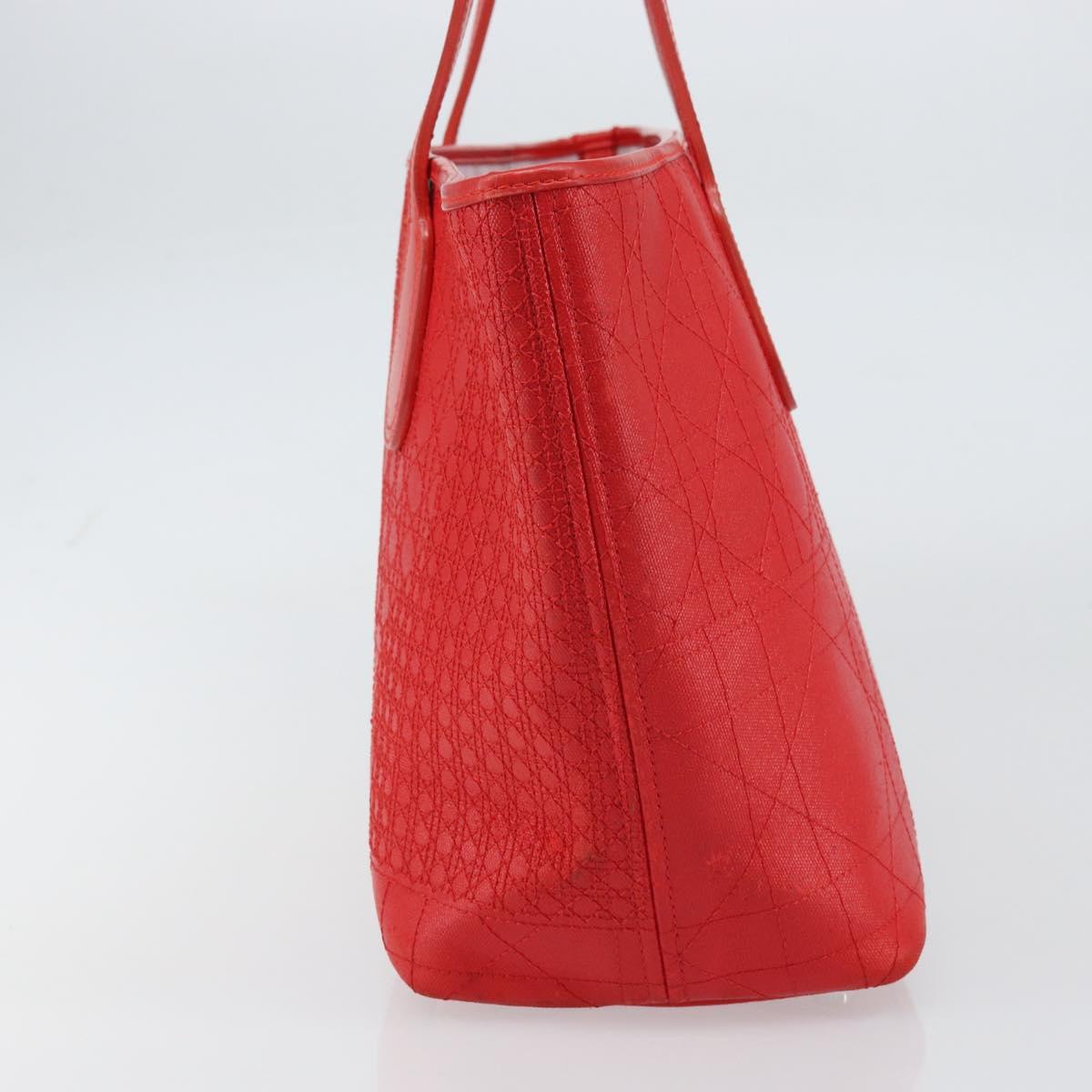 Christian Dior Canage Tote Bag Coated Canvas Red Silver Auth bs31647