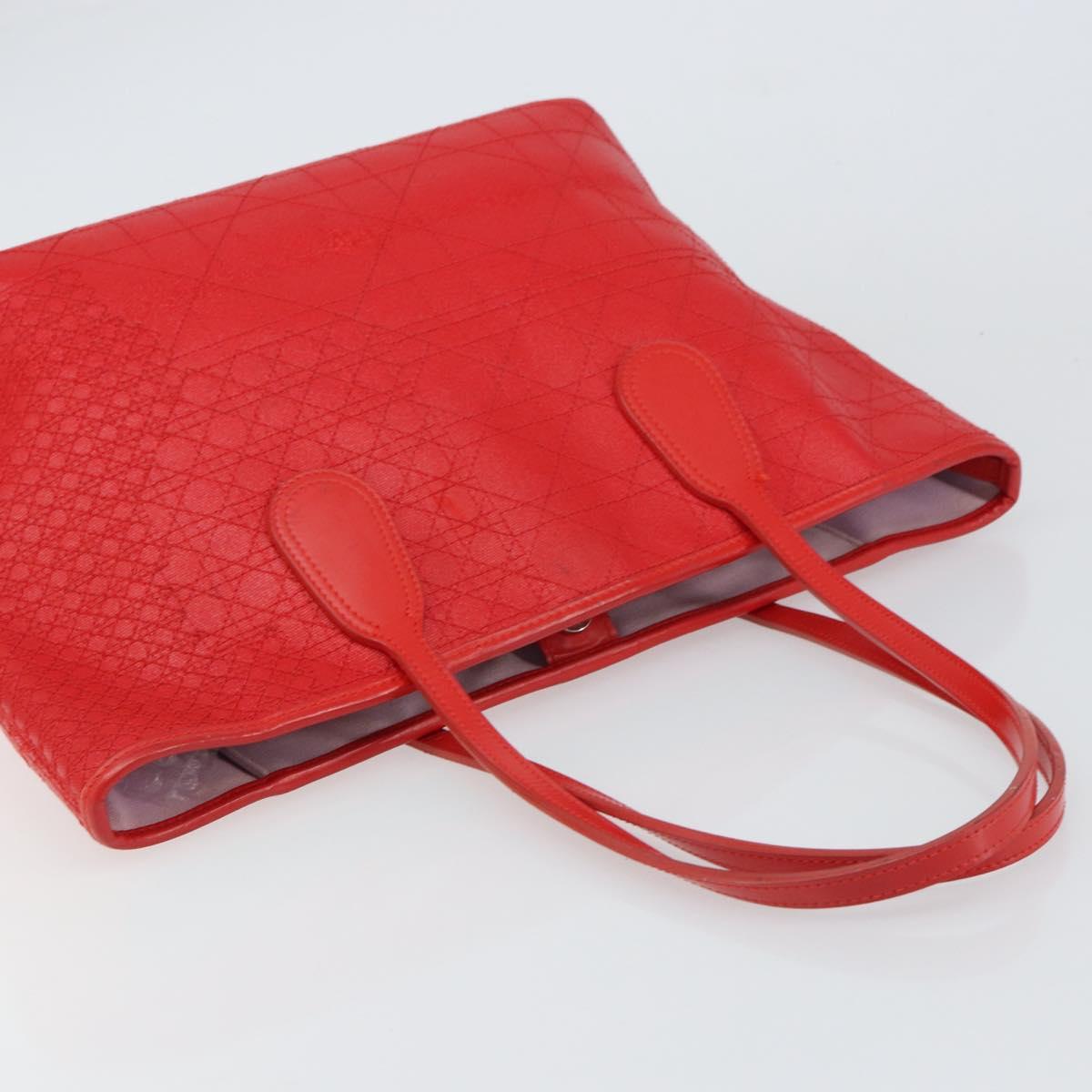 Christian Dior Canage Tote Bag Coated Canvas Red Silver Auth bs31647