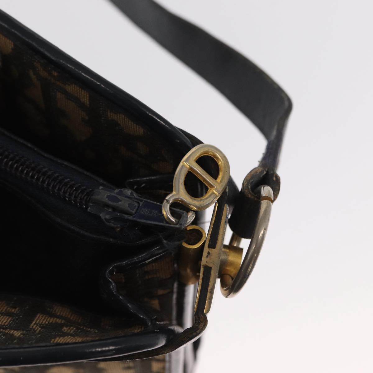 Christian Dior Trotter Canvas Shoulder Bag Navy Gold Auth bs31649