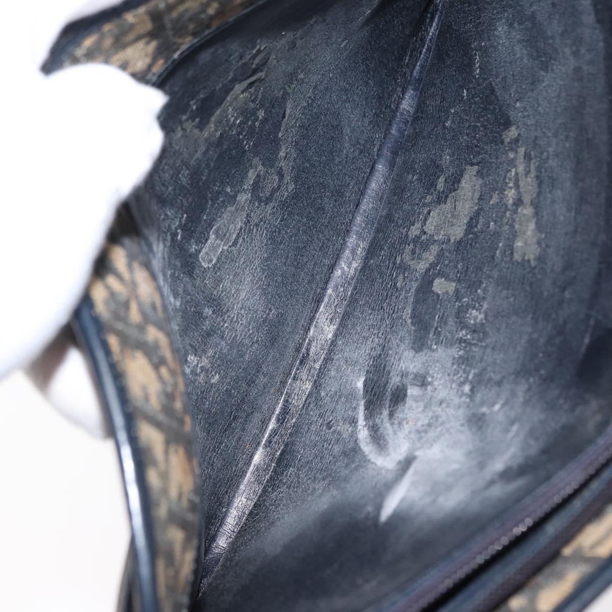 Christian Dior Trotter Canvas Shoulder Bag Navy Gold Auth bs31649