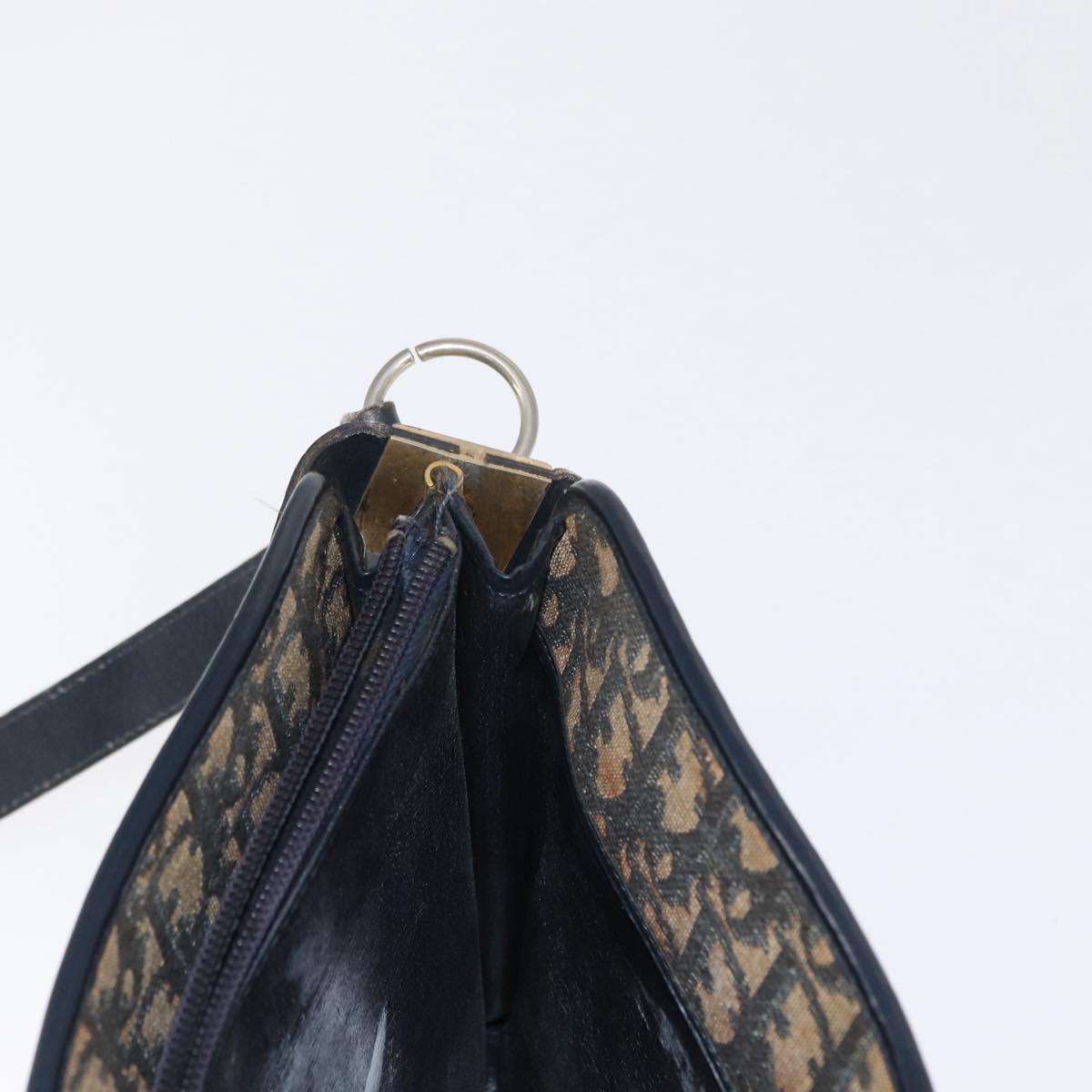 Christian Dior Trotter Canvas Shoulder Bag Navy Gold Auth bs31649