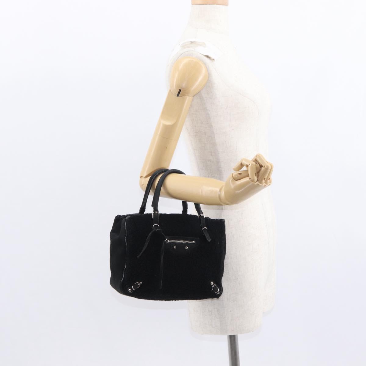 BALENCIAGA Paper Mini Hand Bag Mouton Black Silver Auth bs31650