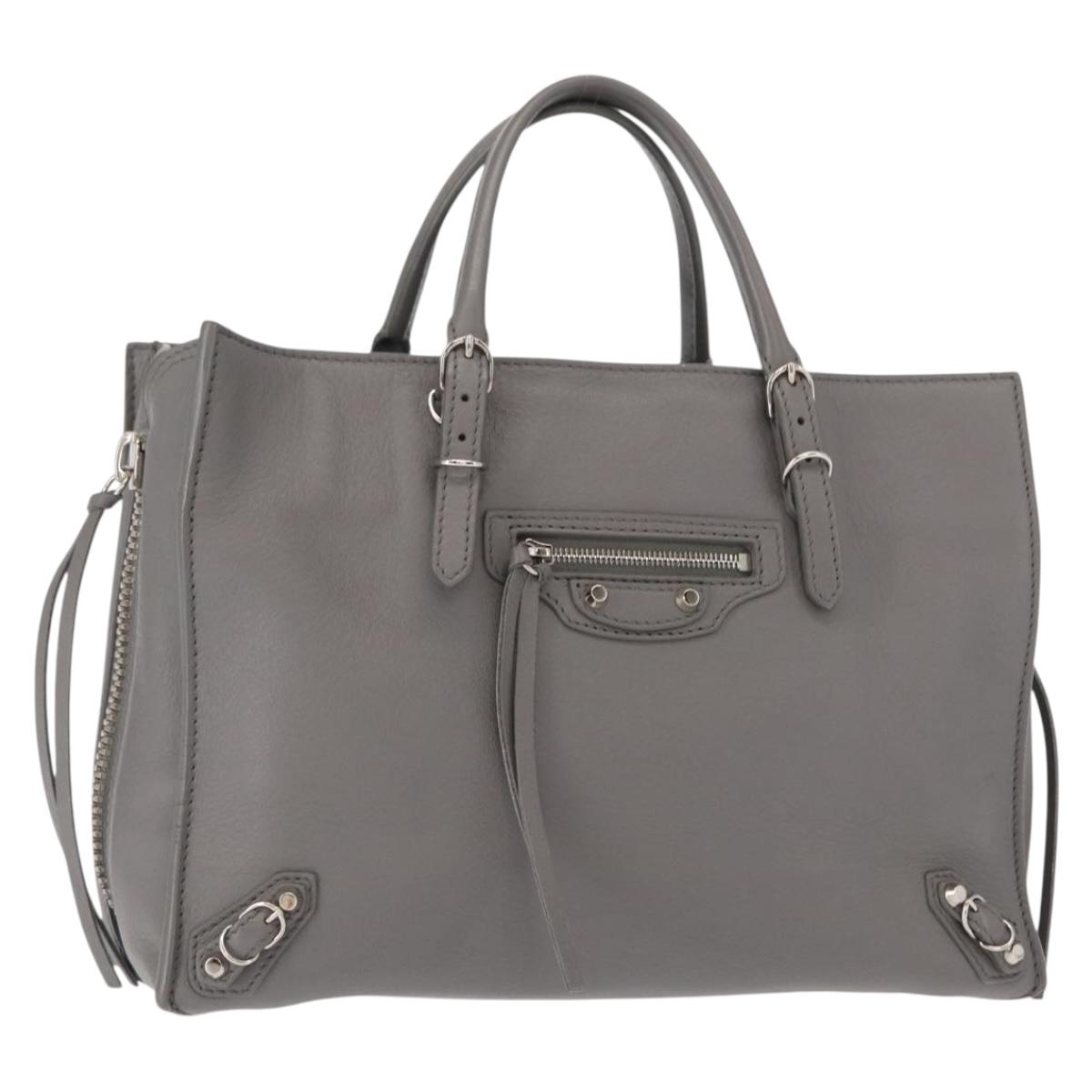 BALENCIAGA Paper B4 Hand Bag Leather Gray Silver 370926 Auth bs31651V