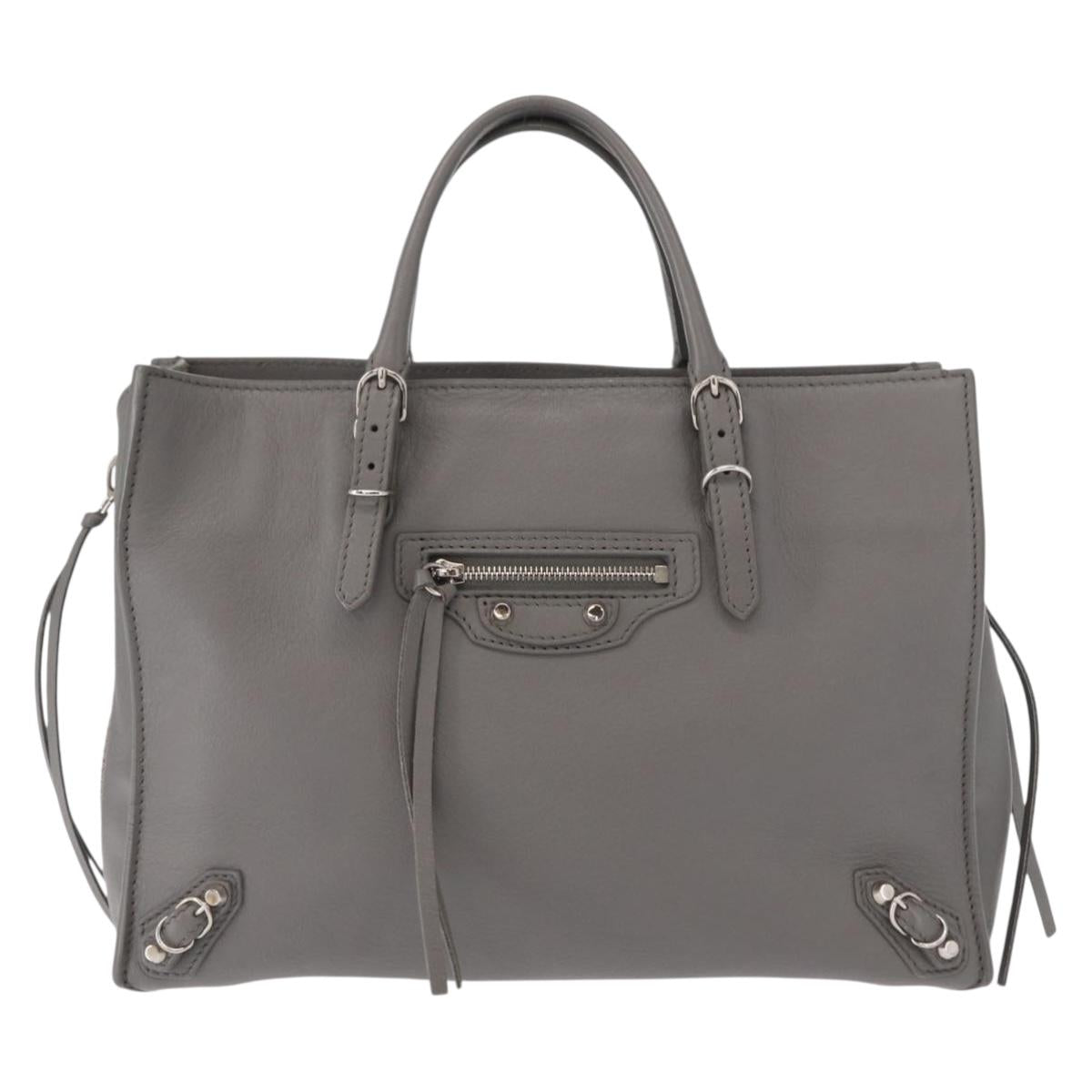 BALENCIAGA Paper B4 Hand Bag Leather Gray Silver 370926 Auth bs31651V