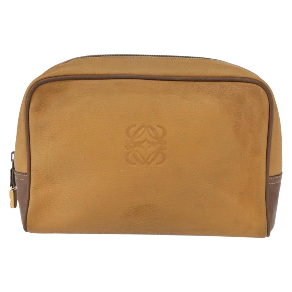 LOEWE Anagram Clutch Bag Leather Beige Gold Auth bs31652