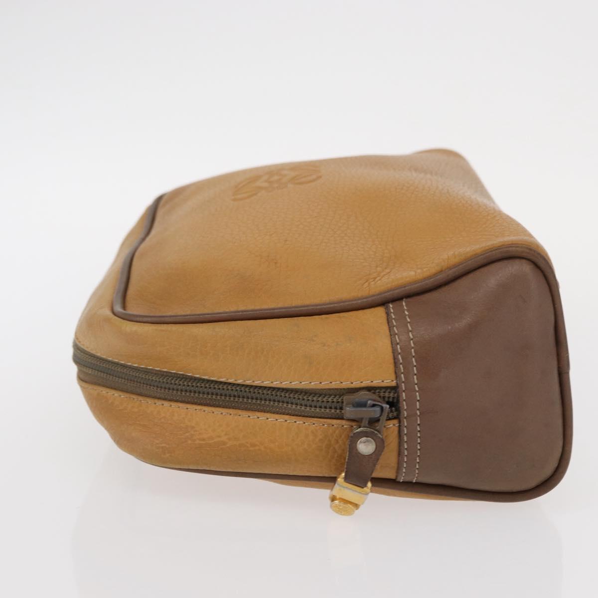 LOEWE Anagram Clutch Bag Leather Beige Gold Auth bs31652