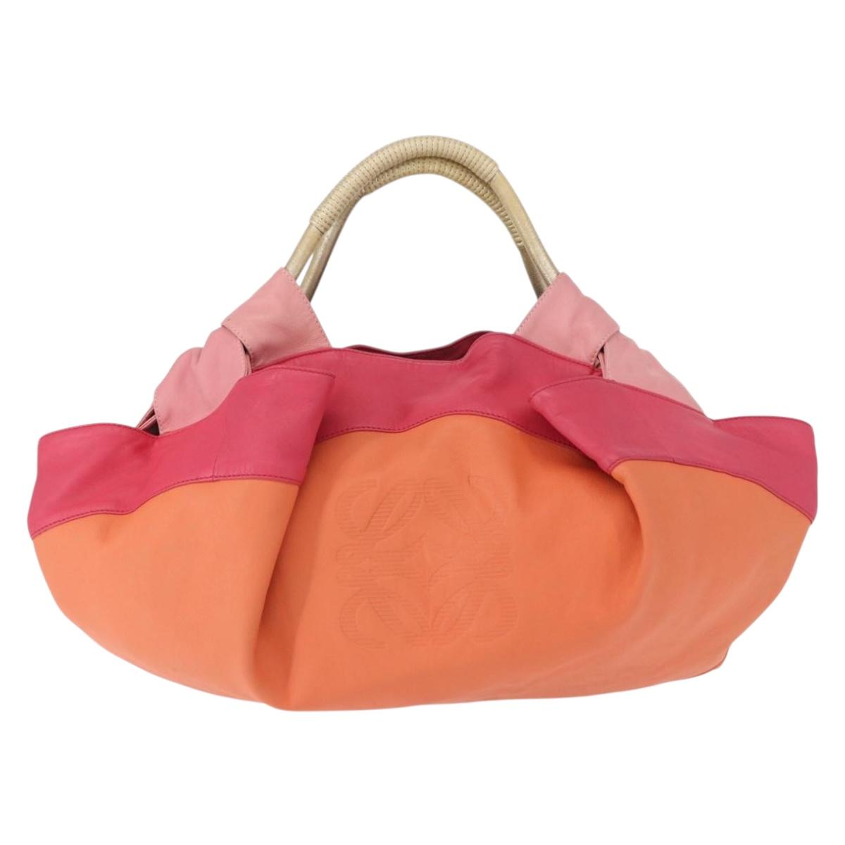 LOEWE Nappa Aire Anagram Hand Bag Leather Orange Auth bs31653