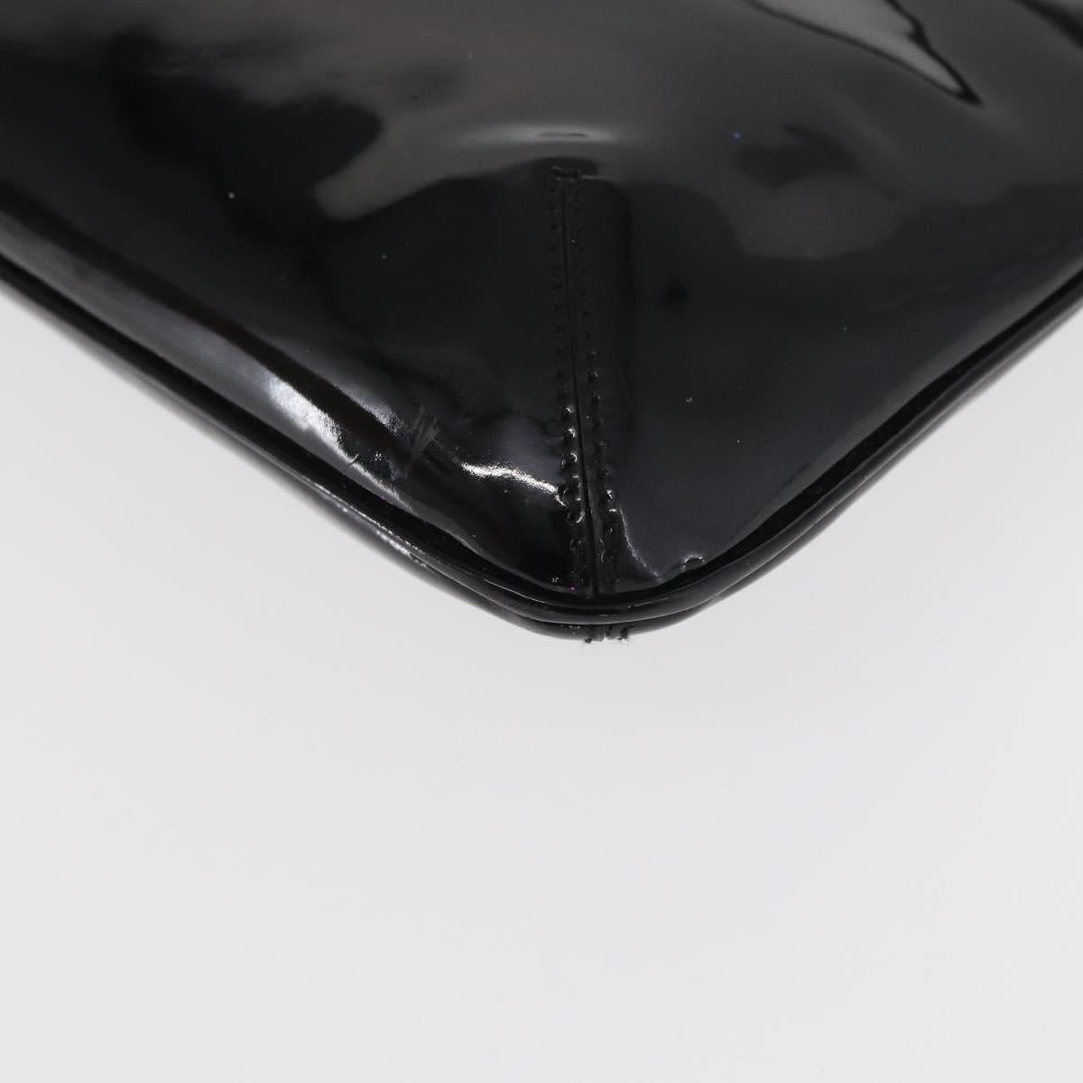 Salvatore Ferragamo Gancini Shoulder Bag Enamel Black Gold Auth bs31656