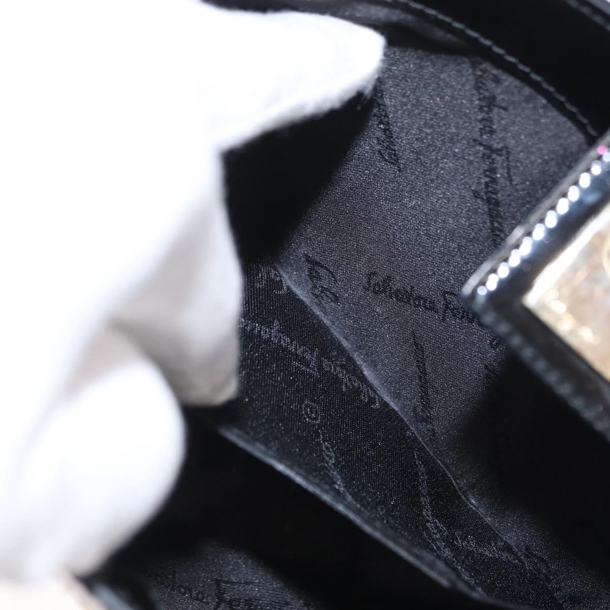 Salvatore Ferragamo Gancini Shoulder Bag Enamel Black Gold Auth bs31656