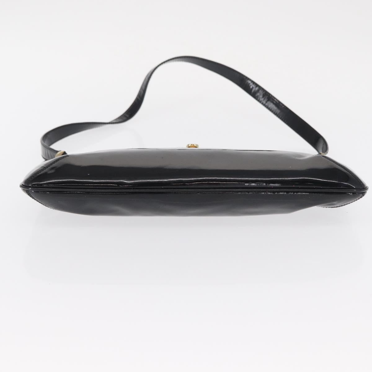 Salvatore Ferragamo Gancini Shoulder Bag Enamel Black Gold Auth bs31656