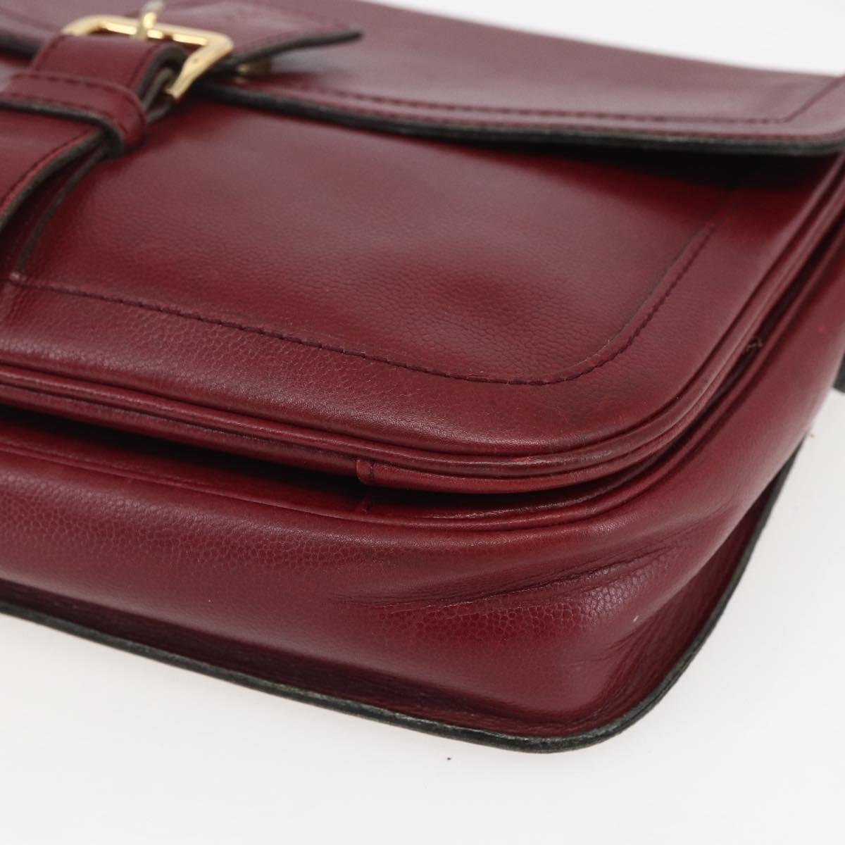 SAINT LAURENT Shoulder Bag Leather Red Gold Auth bs31658